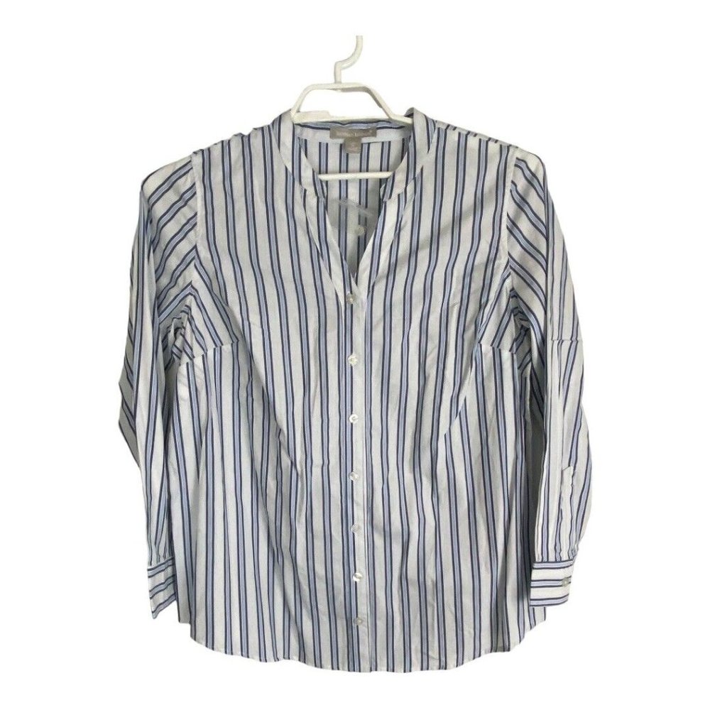 Women Within Womens Shirt Adult Size 14/16 Blue White Striped Long Sleeve Button